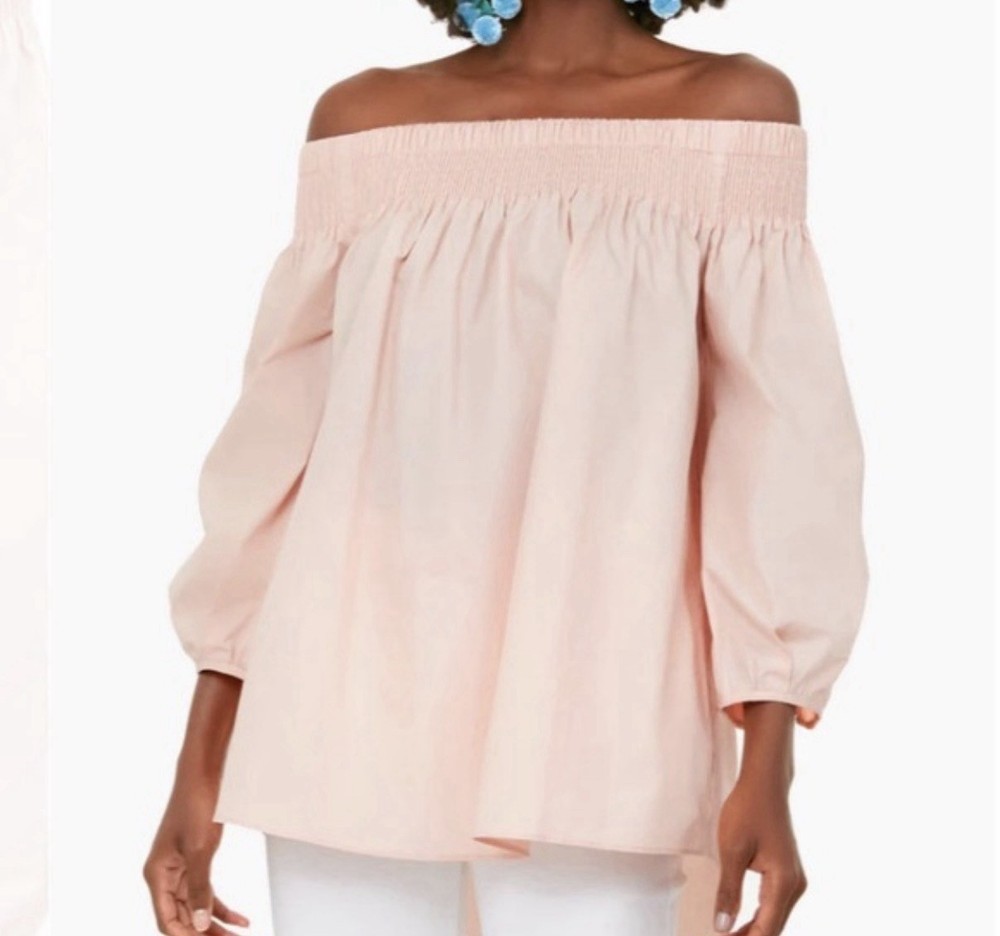 Pomander Place x Tuckernuck Inslee Off the Shoulder Top Pink Sz M Tie Sleeve EUC