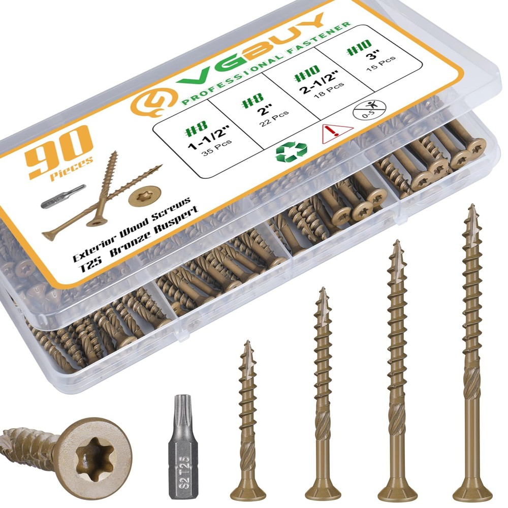 90 Pcs Heavy-Duty Deck Screws Assortment Kit Star Drive Bronze