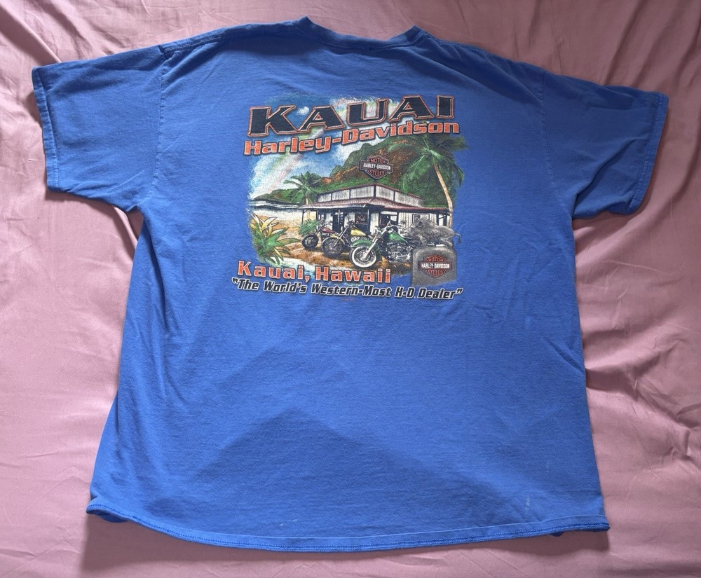 Harley Davidson Shirt Mens 2XL Blue Kauai Hawaii Motorcycle Biker Western Most