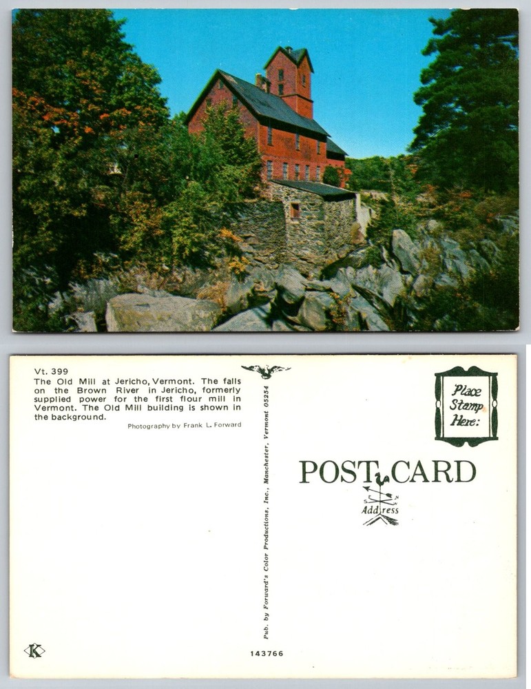 Old Mill Jericho Vermont Postcard Brown River Flour Mill VT Chrome Vintage