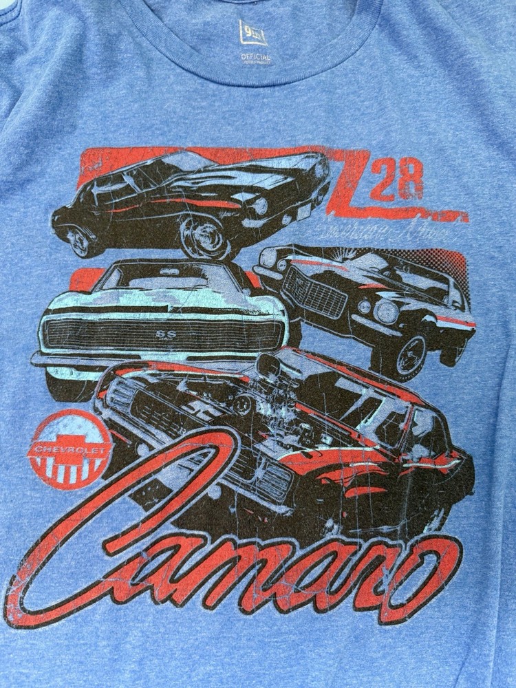 GM Chevrolet Camaro Z28 Graphic T-Shirt Mens Large Blue Muscle Car Official Tee