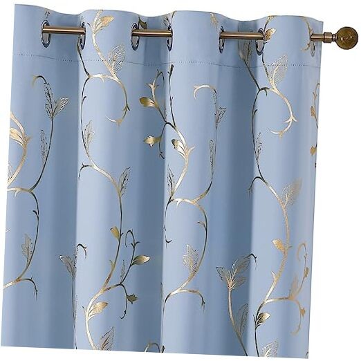 Blackout Curtains Gold Foil Floral Vine Grommet Drapes for Room Darkening