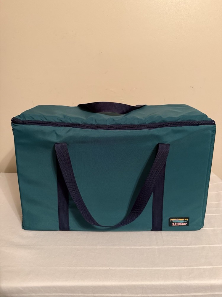 Vintage LL Bean Cooler Green Canvas Tote Bag Large Rare 18”W x 11”T x 7”D
