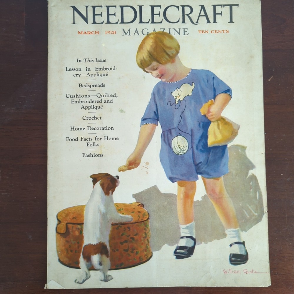 Vintage March 1928 Needlecraft Magazine with Color Ads 14x10 Ephemera