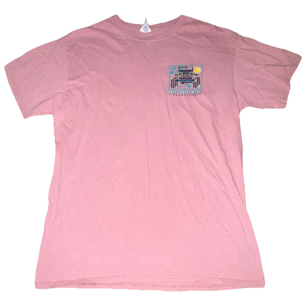 Delta Pro Weight Pink Great Smoky Mtns Tennessee Graphic Crew Neck Tee Size M