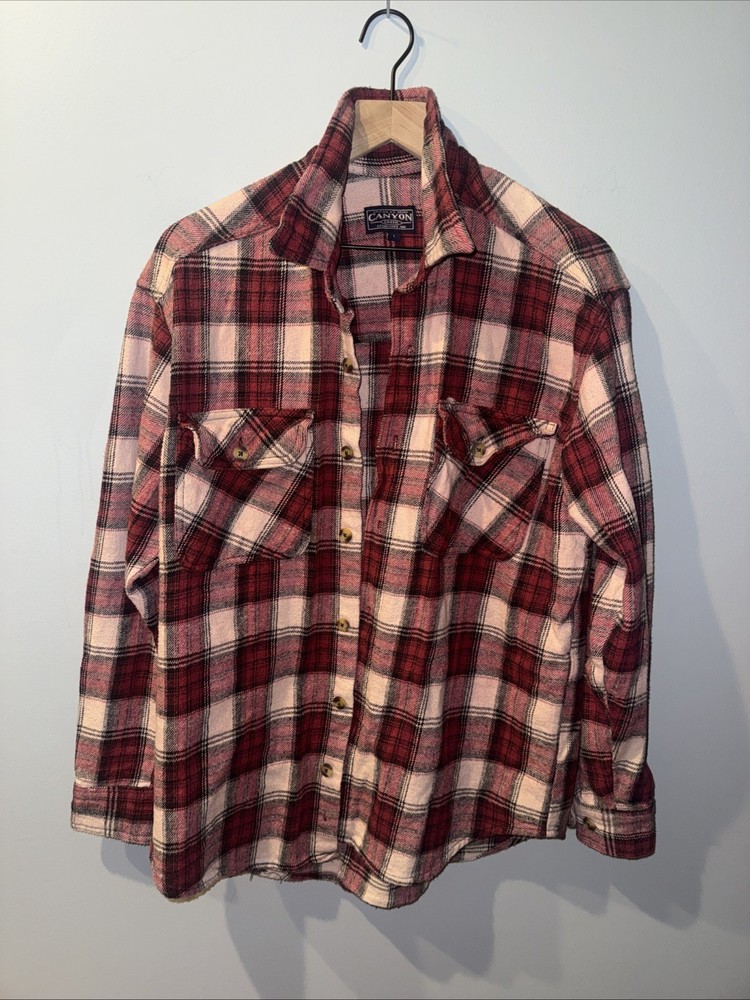 Canyon Creek Red Men's Plaid Flannel Long Sleeve Button Down Shirt MENS LARGE