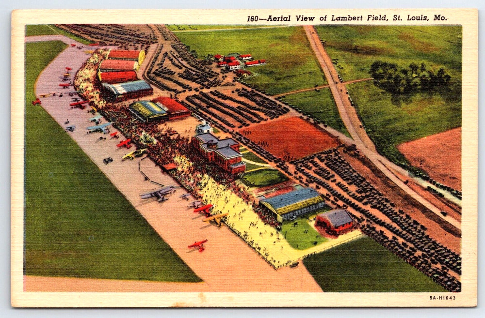 St. Louis Missouri Mo Lambert Field Airport Planes Cars People Vintage Postcard