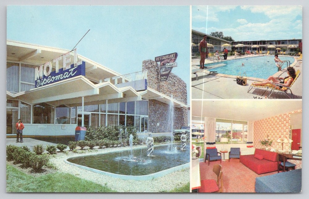 Diplomat Motor Hotel Washington D.C. Vintage Postcard Mid-Century Modern Chrome