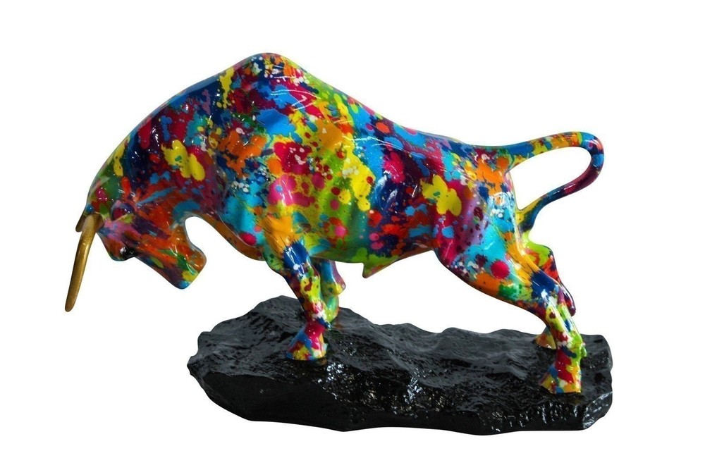 Colorful Resin Bull Statue with Splatter Art and Gold Horns   14