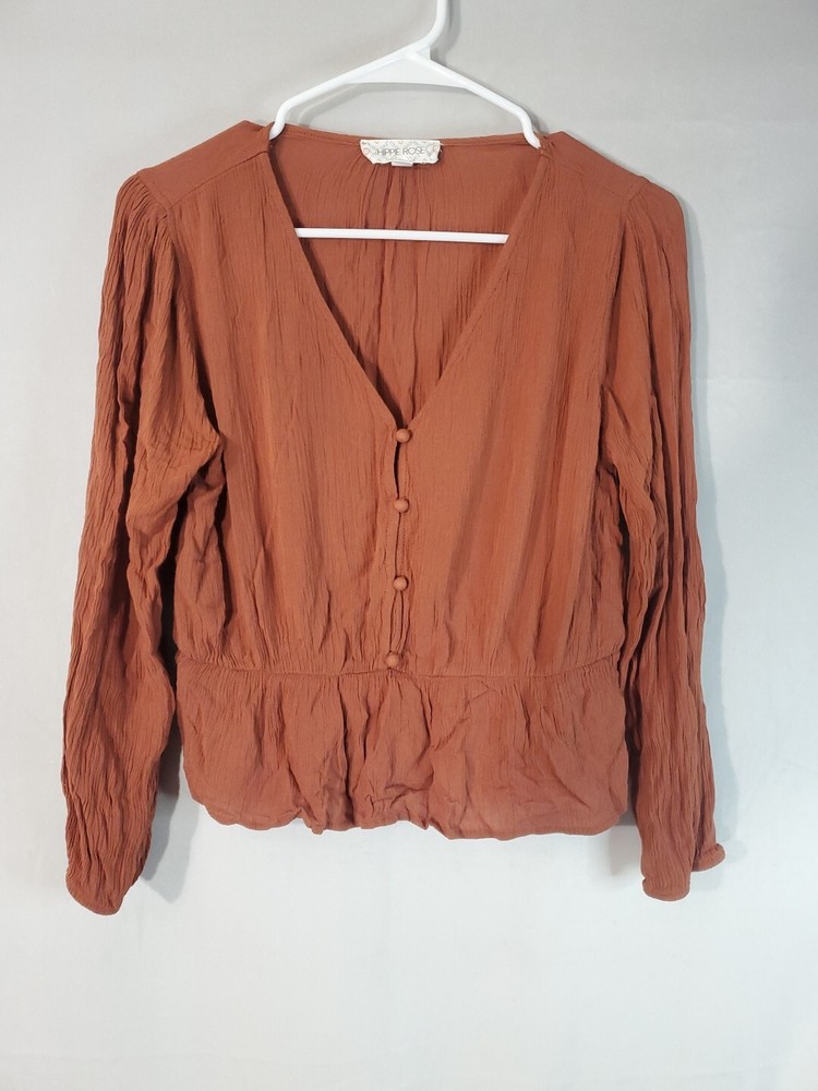 Hippie Rose Button Up Shirt Women's Size Medium Long Sleeve Cropped Boho