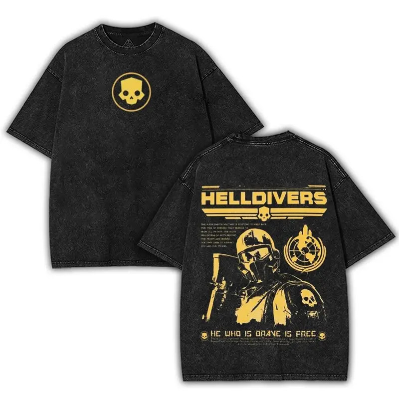 Helldivers 2 Grunge Poster Vintage  Tshirt Oversize 2 Sided Unisex graphic