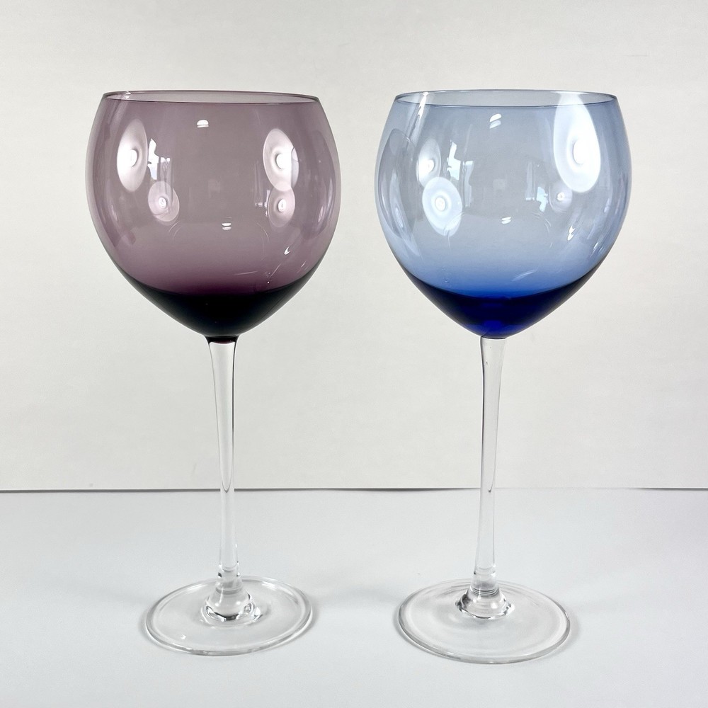 Vintage Lenox Gems Balloon Wine Glasses Set Of 2- Blue & Amethyst
