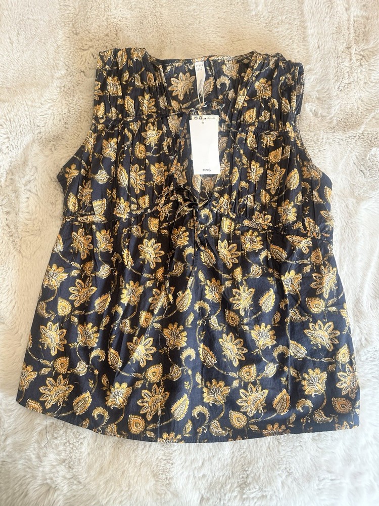 Mango Women’s Yellow Floral Tank Top Size 2 Sleeveless Lightweight Summer Blouse