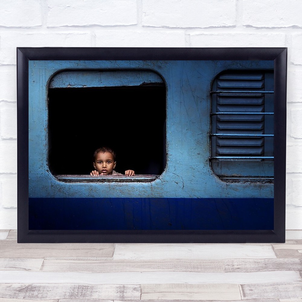 Baby Trip Street Railway Train Blue Boy Wall Art Print