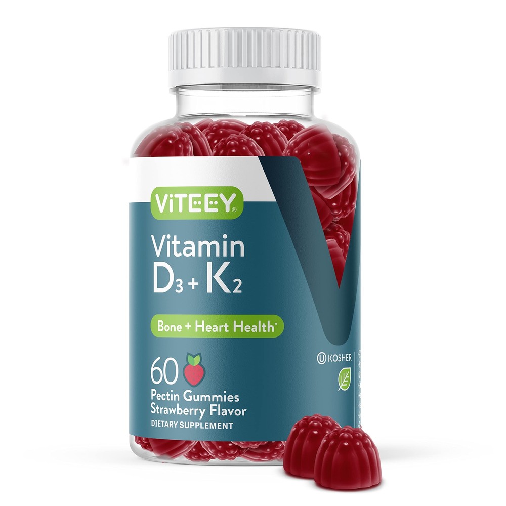 Vitamin D3 K2 Gummies with 1000 IU D3 and 100mcg K2 for Bone and Heart Support