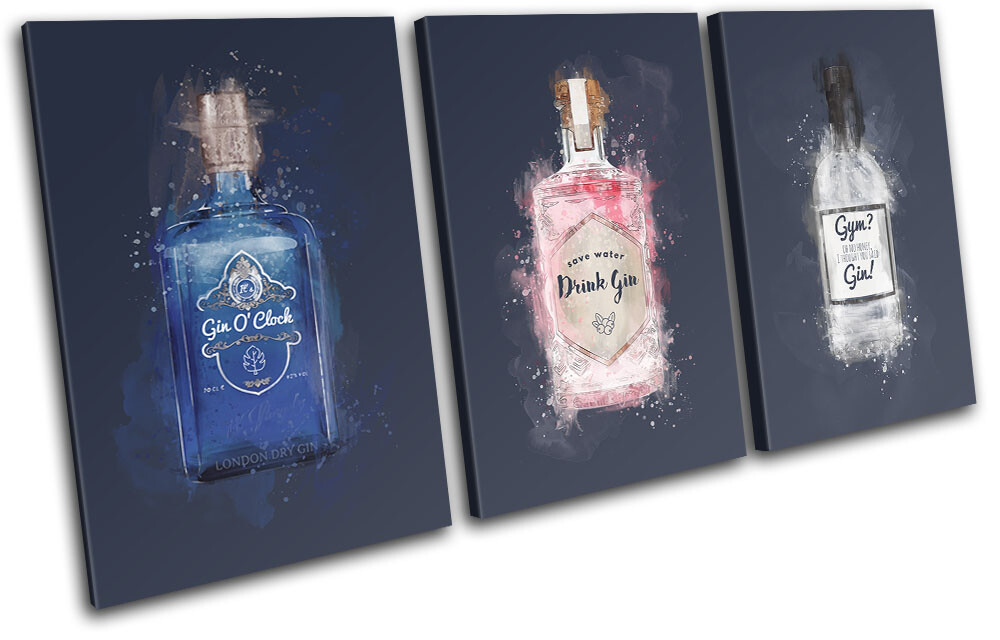 Navy Gin Drink Bar Food Kitchen Treble Canvas Wall Art Print