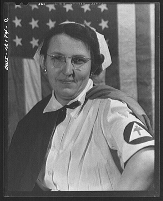 Pittsburgh Pennsylvania 1940s Nurse Woman in Uniform American Flag Portrait