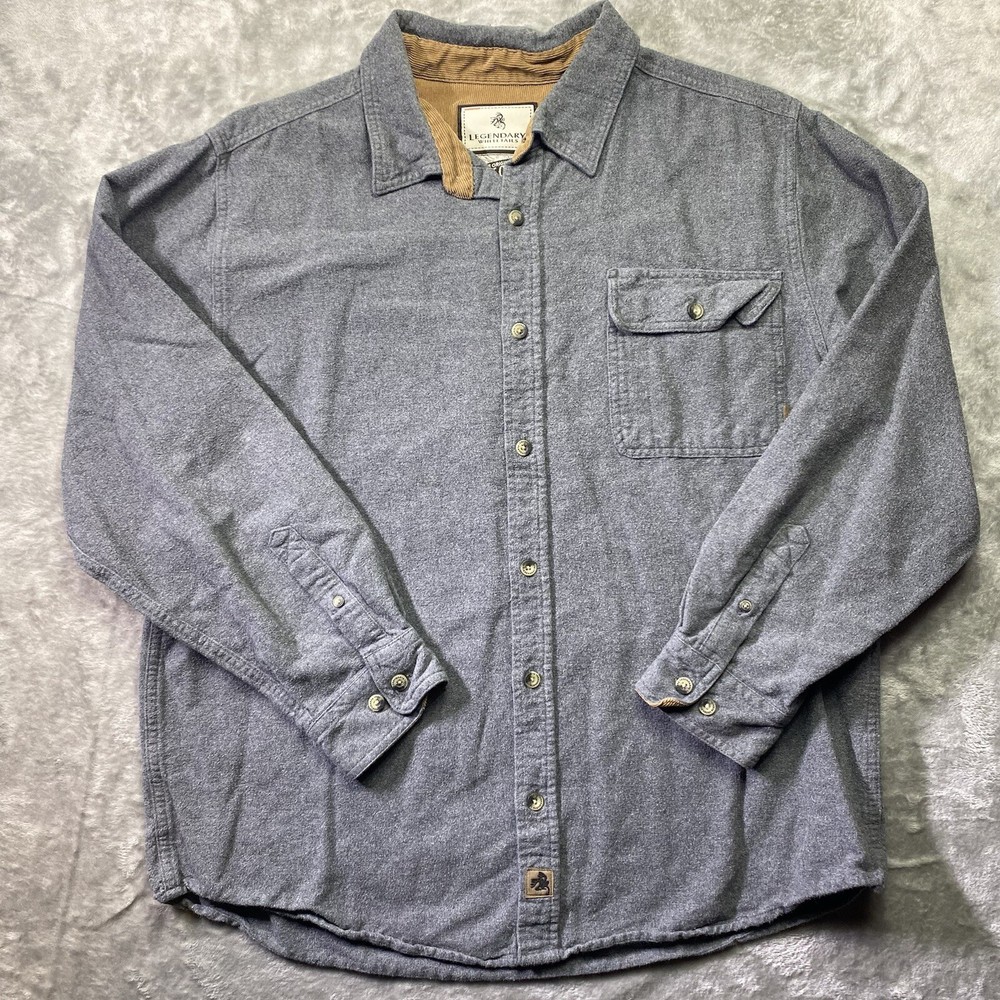 Legendary Whitetails Flannel Shirt Mens Large Gray Button Buck Camp Long Sleeve