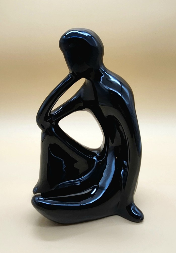 Thinking Man Ceramic Figurine Black Glossy Sculpture Decor 10