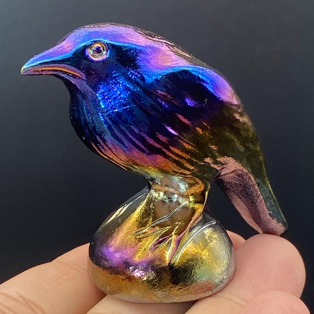 2-inch electroplated obsidian quartz hand-carved bird skull for crystal healing