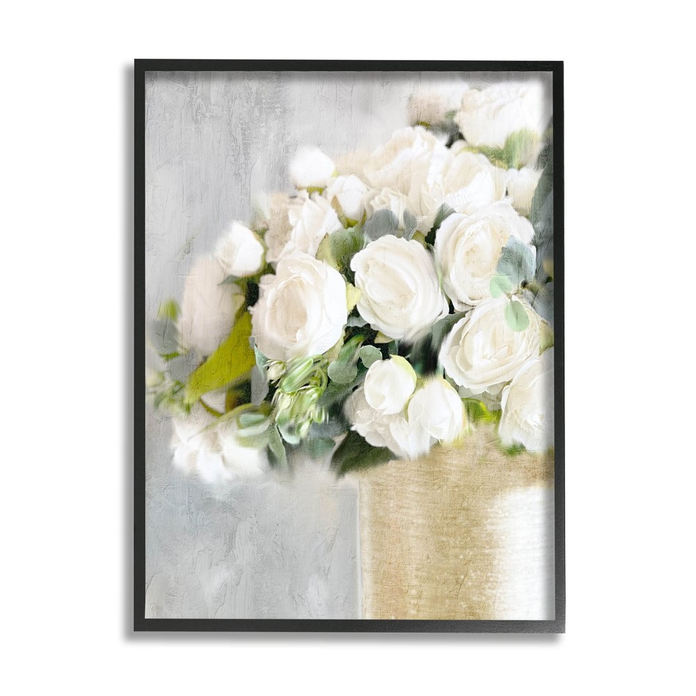 Romantic White Roses Arrangement Giclee Framed Wall Art, Design by Anne Bailey