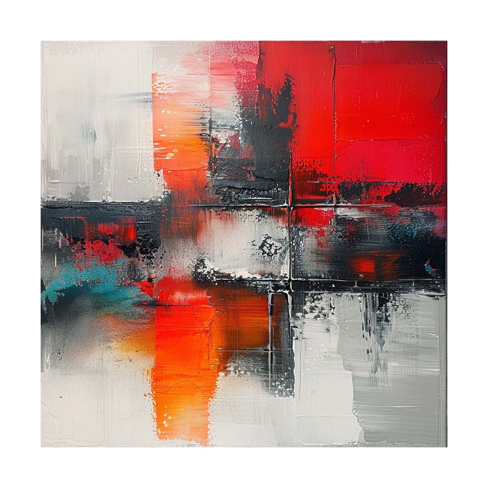 Abstract Oil Painting Thick Textured Hand Painted On Canvas Wall Art Red Gray
