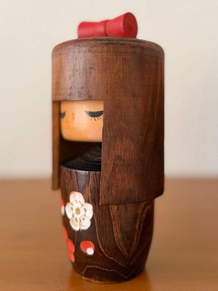 Kokeshi Ribbon Girl Vintage 17.5cm Retro Creative Wooden Doll