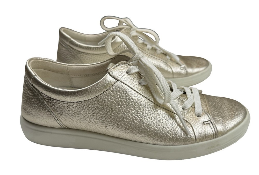 ECCO Soft 7 Womens Metallic Gold Pebbled Leather Lace Up Sneakers EU 39 US 8
