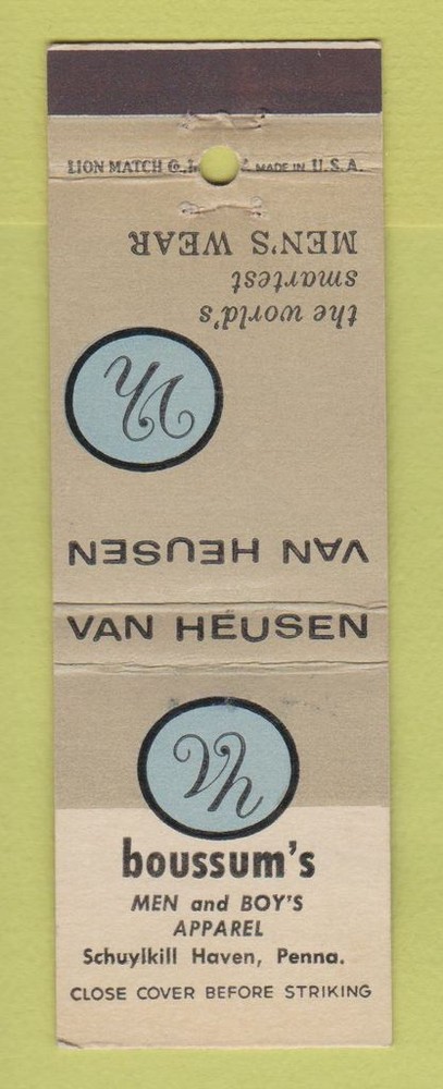 Matchbook Cover - Van Heusen Men's Clothes Boussum's Schuylkill Haven PA