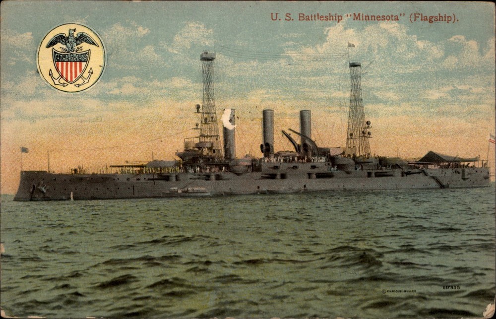 US Battleship Minnesota Flagship vintage postcard US Navy w639