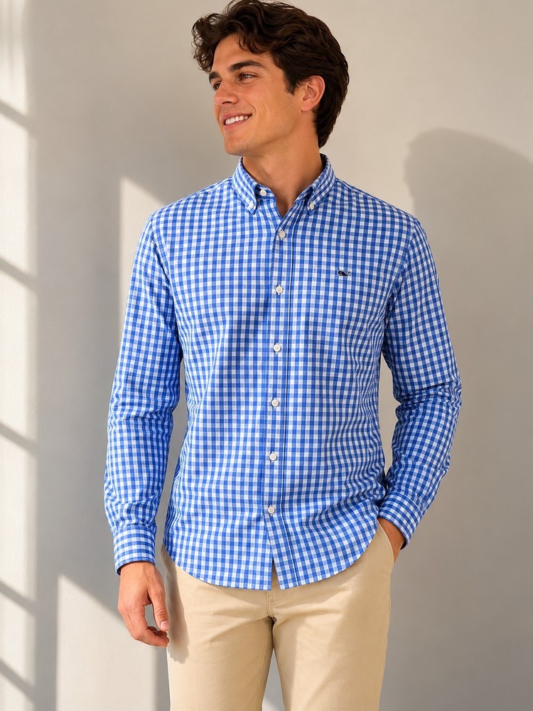 Vineyard Vines Murray Shirt Mens M Blue Gingham Check Button Down Preppy