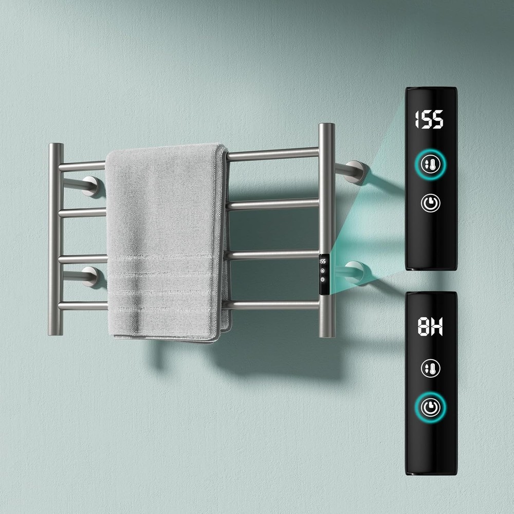 Heated 4-Bar Brushed Wall Towel Warmer Rack for Bathroom