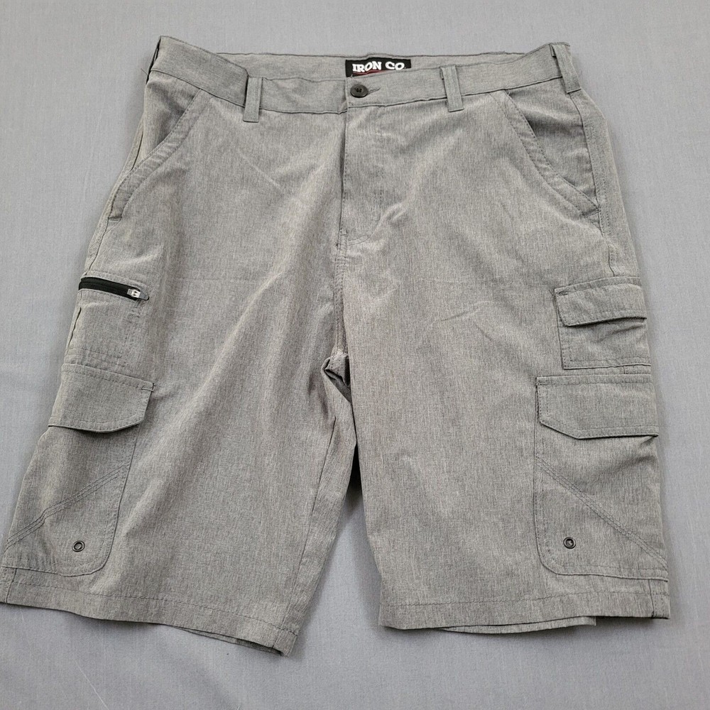Iron Co Mens Gray Performance Cargo Shorts Size 34 Stretch Hiking Utility 9.5in
