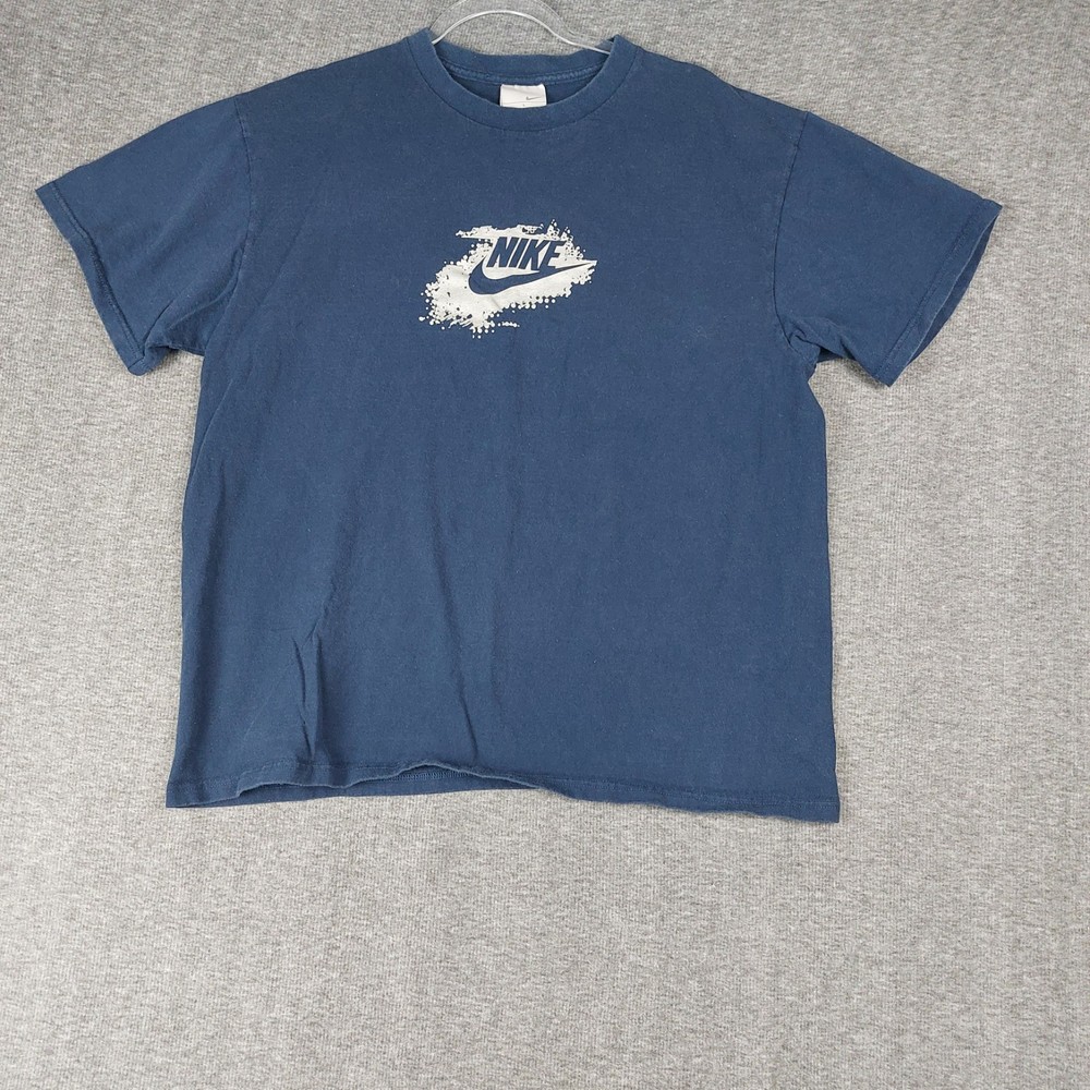 Nike Mens Blue Y2K Center Swoosh Cotton Crewneck T-Shirt