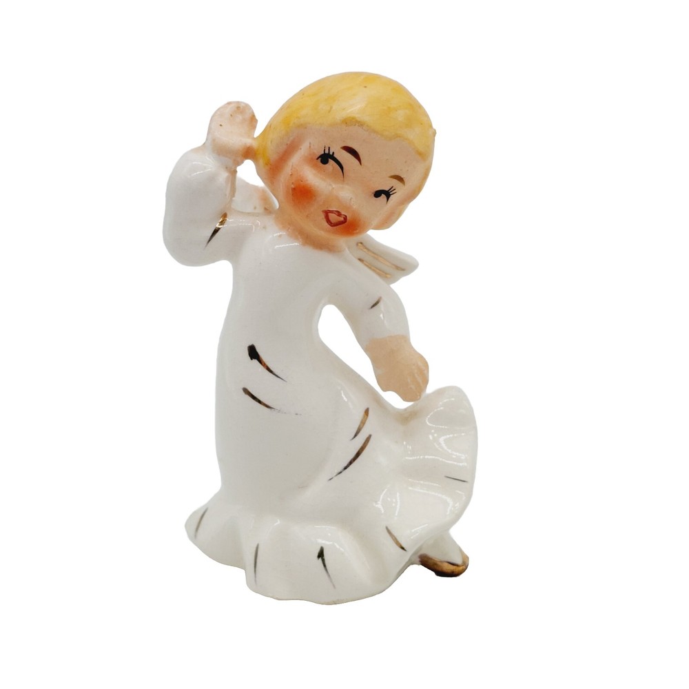 Vintage Porcelain Hand Painted Angel With Gold Accents Figurine 3