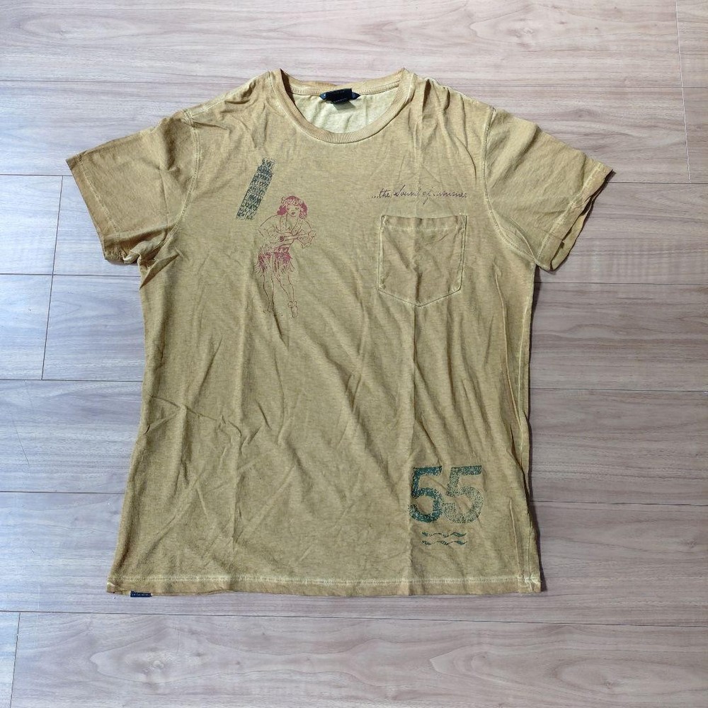 55DSL Beige Pocket T-Shirt L Size DIESEL Print & Embroidery Design