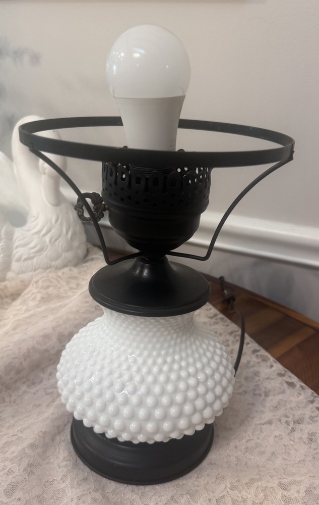 Vintage Hobnail Milk Glass Hurricane Lamp Base Electric Custom Rewire 10