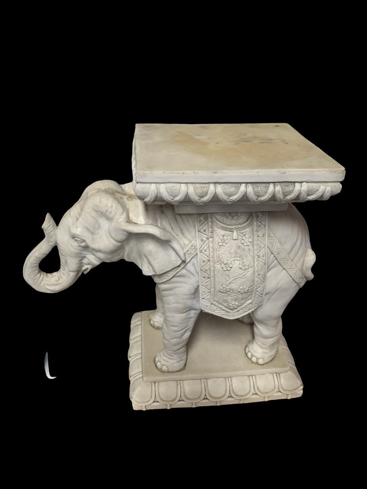 Rustic Elephant Plant Stand / Side Table - Vintage Resin faux Marble