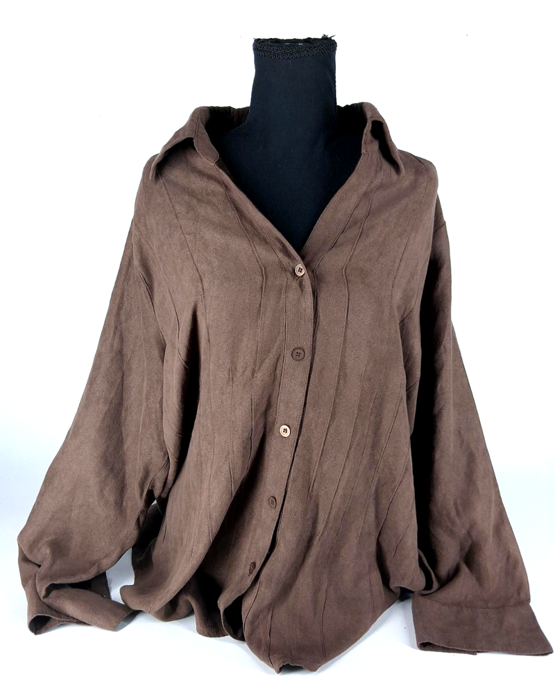 Vintage Notations Womens 2x Brown Button-down Long Sleeve Blouse