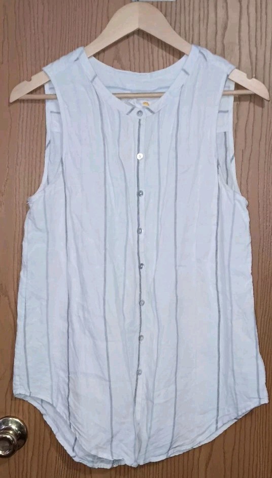 C And C California 100% Linen Sleeveless Button Up Blouse Womens Size Medium...