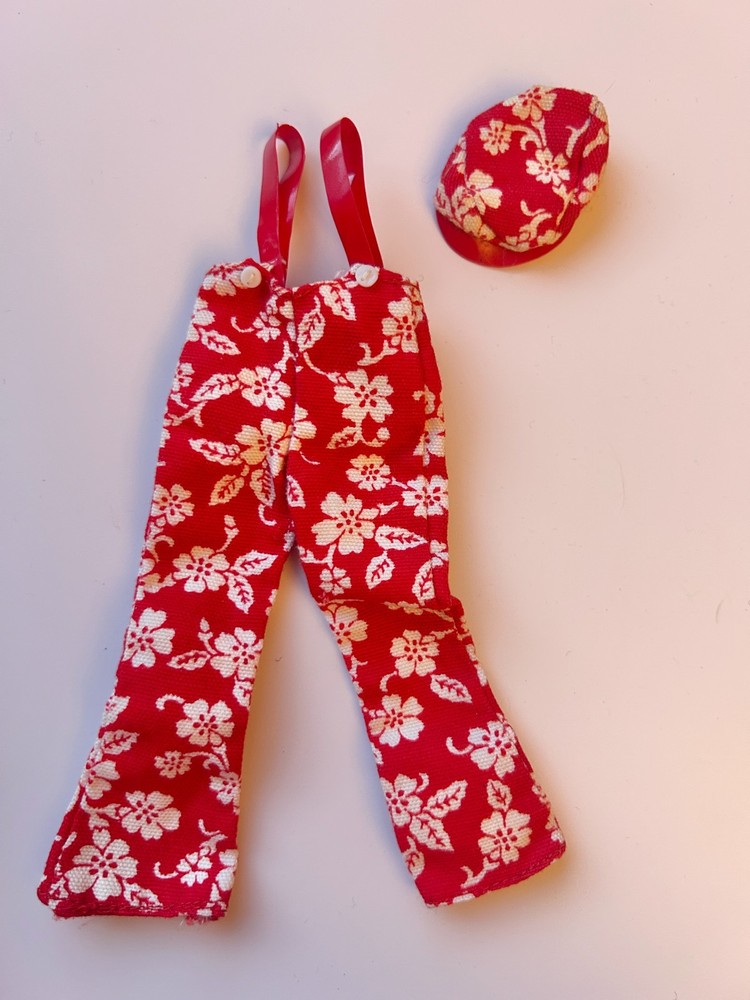 Vintage 1968 Mattel Skipper Floral Pants & Cap Outfit Red White Mod Barbie