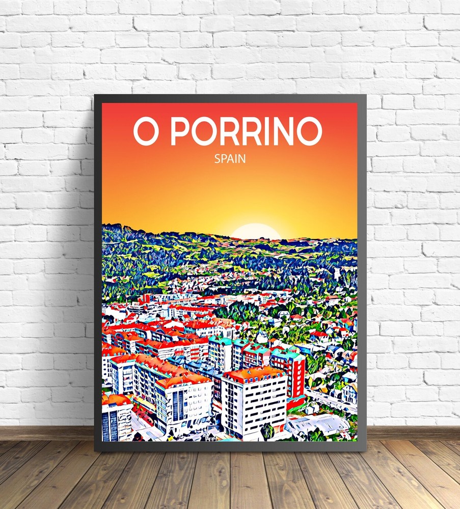 O Porrino Spain Art Poster Sunset Night Poster Art Print O Porrino City Framed
