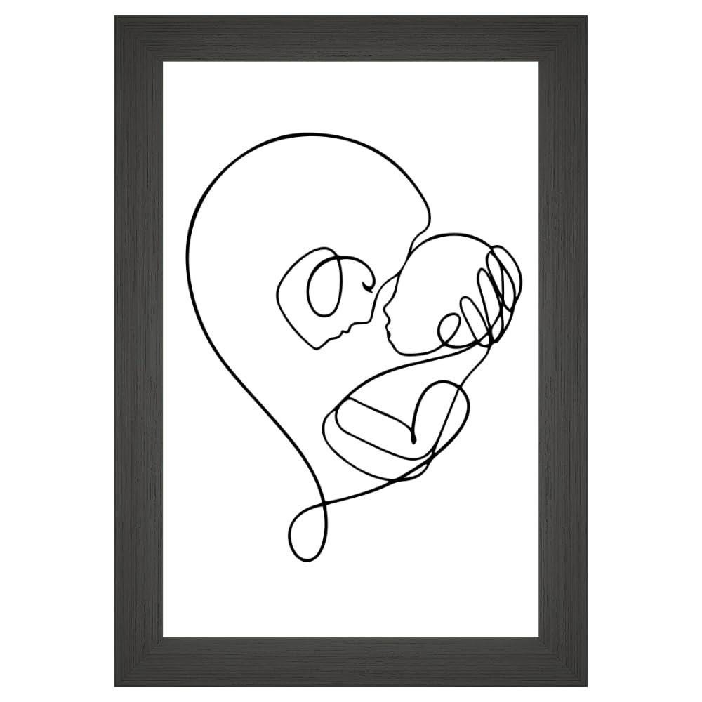 Mother and Baby Line Art Print – Minimalist Black White Poster for Modern
