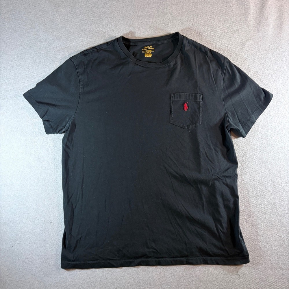 Polo Ralph Lauren Mens Black Classic Fit Pocket T-Shirt Red Pony Logo Large
