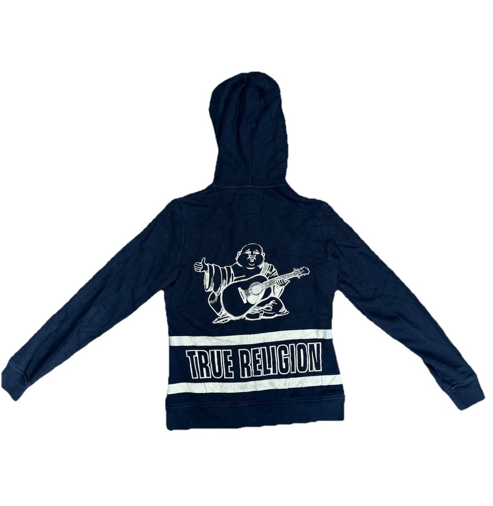 True Religion Buddha Hoodie Full Zip Womens XS Black & Gold Y2K 2000s