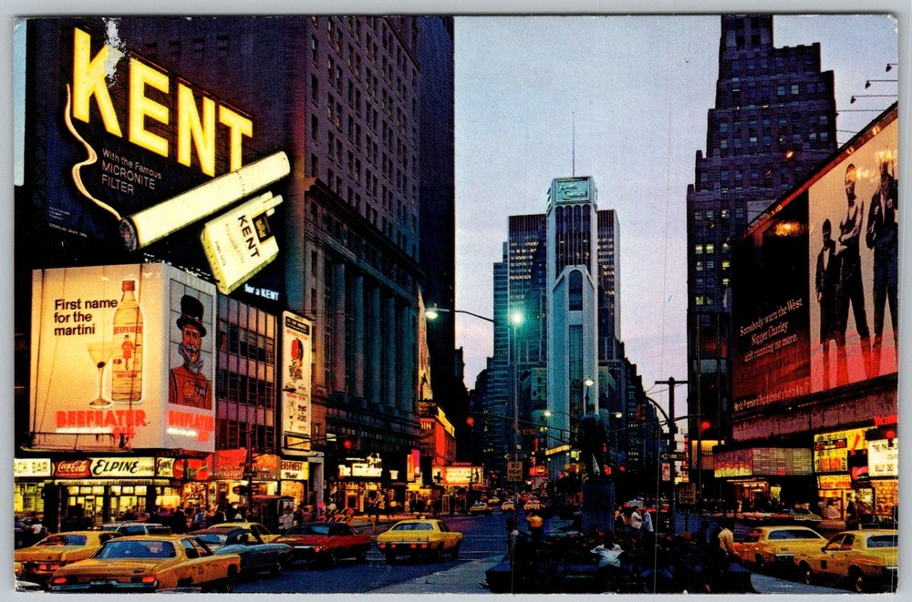 Vtg Postcard Times Square Night Scene New York, NY 1960s