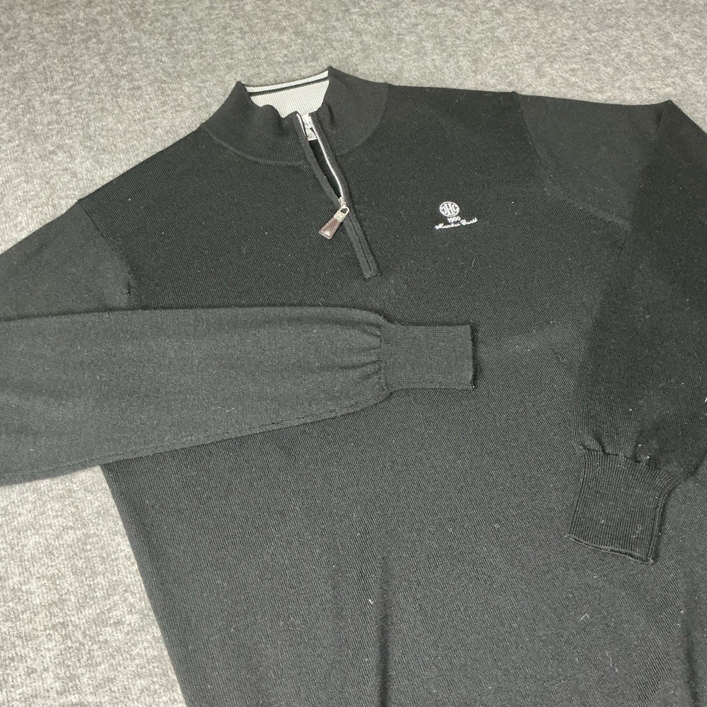 Peter Millar Crown Soft Sweater Mens Medium Black Merino Wool Silk 1/4 Zip Knit