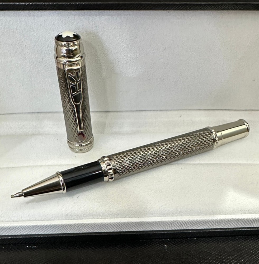 Deluxe Writers Series Grey Grid Color - Silver Clip 0.7mm Rollerball Pen No Box