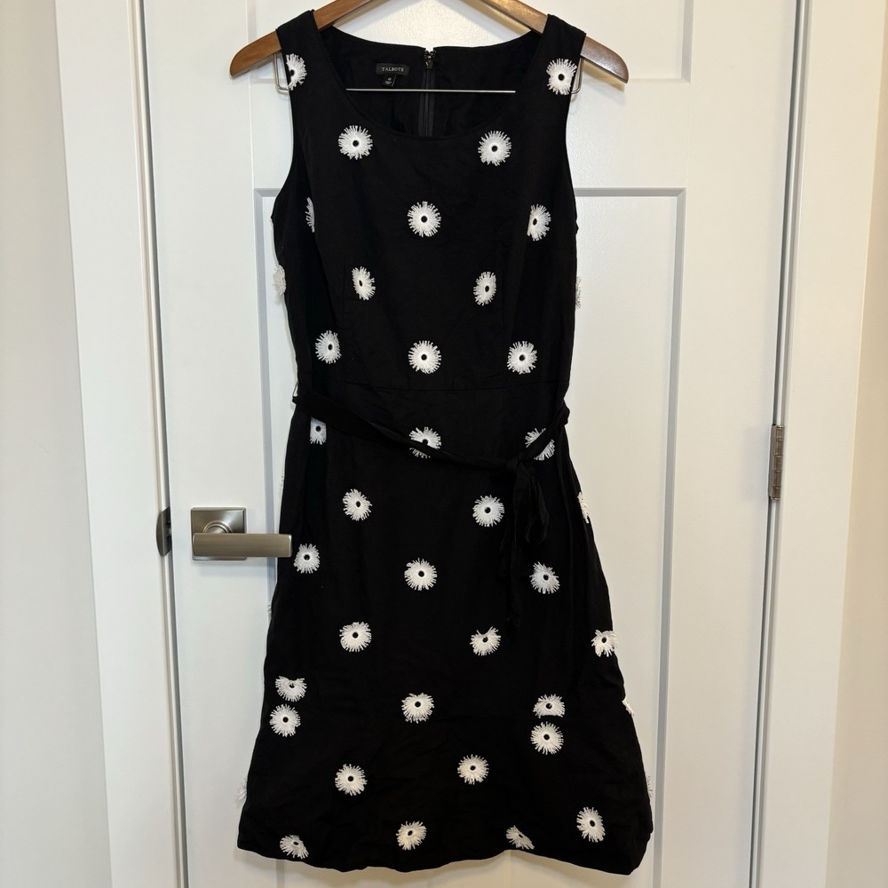 Women’s Talbots Floral Black And White Tank Dress 100% Cotton Size 10 0277