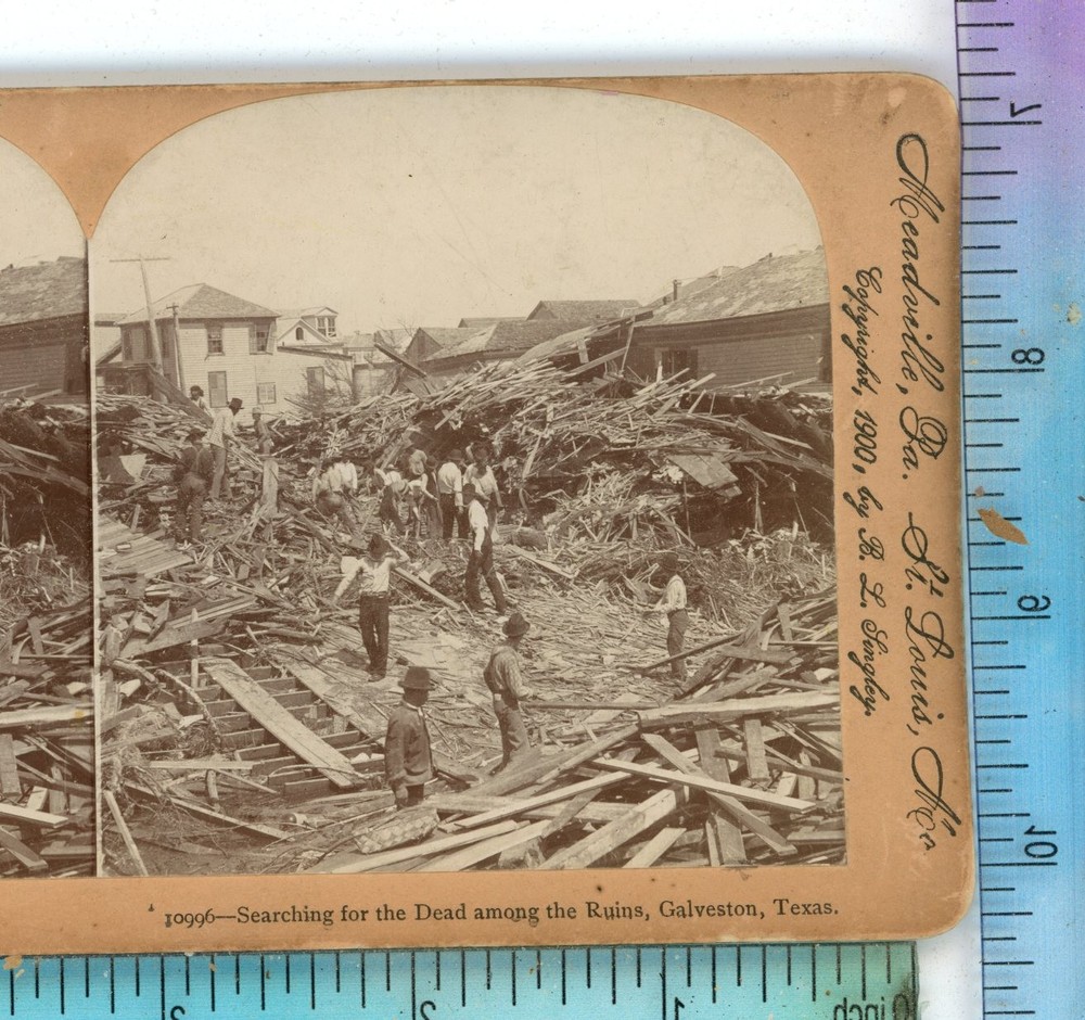 Searching For Dead among Ruins Galveston TX Texas Keystone Stereoview